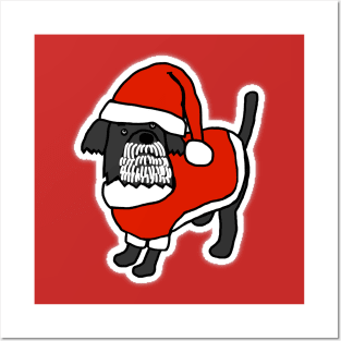 Cute Christmas Dog dressed in a Santa Suit with White Beard Posters and Art